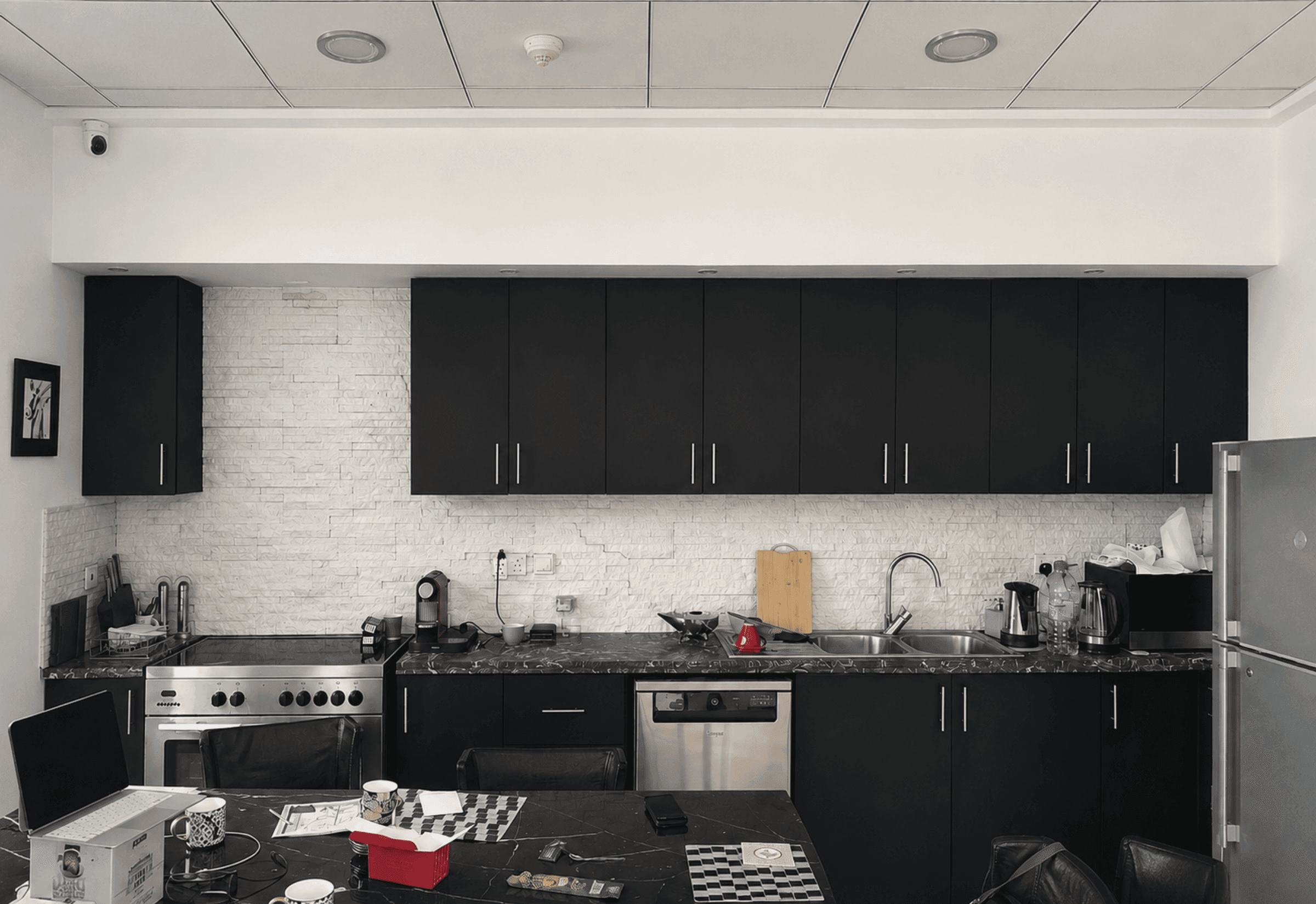 Finished kitchen — view toward window with Dubai Eye